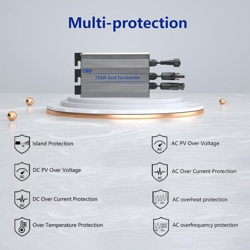 Y&H 750W Grid Tie Micro Inverter MPPT Solar Input 24-60V, AC120V Output, Compatible with 24V/36V Solar Panels, Vmp:30-42V/Voc:38-60V, No Battery Required, for Home & RV Use & Off-Grid System in Saudi Arabia