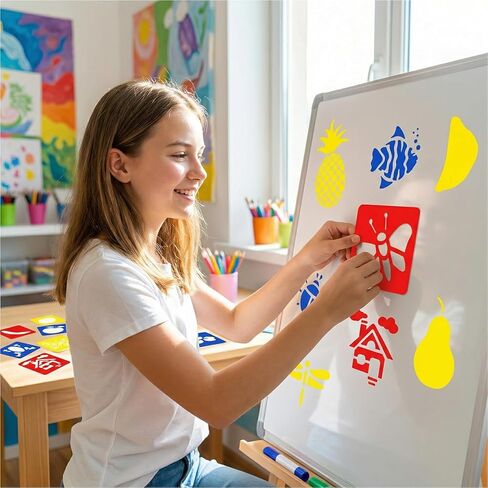 24 Pcs Drawing Stencils Spring Summer 24 Stlye 5.9×5.5 Inch Painting Templates Chalk Shape Template Reusable Stencils 6inch Animals Insects Flowers Fruits for Crafts Chalk Paint Draw DIY Art in Saudi Arabia
