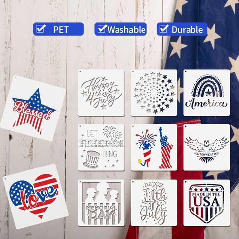 25 Pcs Patriotic Stencils Reusable 4th of July Stencils for Painting American Flag Scrapbook Drawing DIY Wall Floor Rock Painting Craft Art Project Independence Day Bag Shirt Decoration in Saudi Arabia