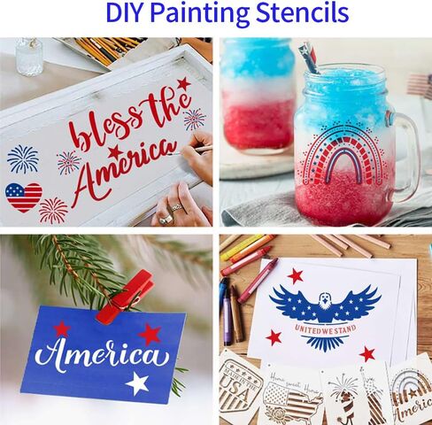 25 Pcs Patriotic Stencils Reusable 4th of July Stencils for Painting American Flag Scrapbook Drawing DIY Wall Floor Rock Painting Craft Art Project Independence Day Bag Shirt Decoration in Saudi Arabia