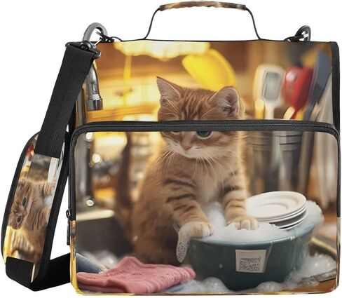 ALAZA Funny Animal Cat Kitten Zipper Binder 3 Ring Binder Organizer with Zipper and Shoulder Strap Large Capacity Multi-Pocket for Office Supplies Work in Kuwait