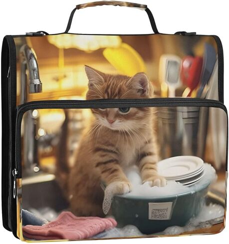 ALAZA Funny Animal Cat Kitten Zipper Binder 3 Ring Binder Organizer with Zipper and Shoulder Strap Large Capacity Multi-Pocket for Office Supplies Work in Kuwait