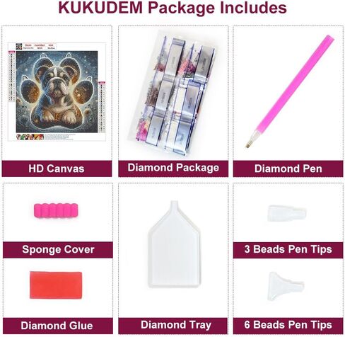 مجموعات الطلاء الماسي للكلب من KUKUDEM للبالغين، مجموعات فنية ماسية دائرية كاملة الحفر، حرف الماس 5D DIY لهدايا تزيين الجدران المنزلية, 12×12inch in Kuwait
