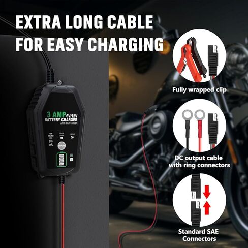 2 [Pack] 6V 12V Battery Charger Maintainer, 3-Amp Fully Automatic 6 Volt 12 Volt Lithium LiFepo4 Lead Acid Battery Trickle Charger Desulfator for Automotive,Boat,Motorcycle,Lawn Mower in Saudi Arabia