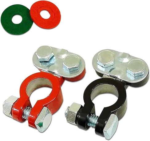 WZP 2PCS Battery Terminal Connector, Color Coded Set Top Post Battery Terminal Clamps with Felt Fiber Washers, Universal for Car Truck Vehicle Ship Boat Small Yacht RV Camper (Red&Black) in Saudi Arabia