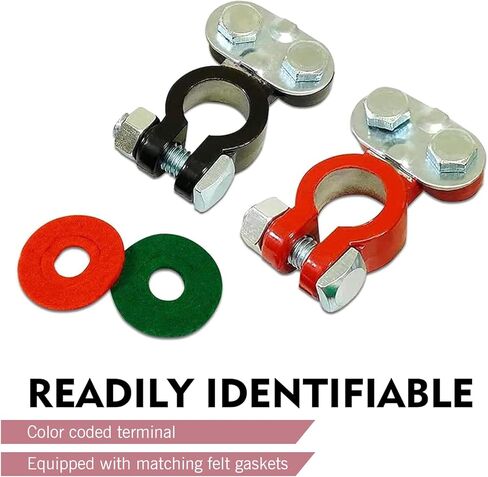 WZP 2PCS Battery Terminal Connector, Color Coded Set Top Post Battery Terminal Clamps with Felt Fiber Washers, Universal for Car Truck Vehicle Ship Boat Small Yacht RV Camper (Red&Black) in Saudi Arabia