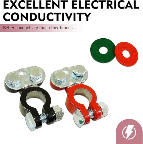 WZP 2PCS Battery Terminal Connector, Color Coded Set Top Post Battery Terminal Clamps with Felt Fiber Washers, Universal for Car Truck Vehicle Ship Boat Small Yacht RV Camper (Red&Black) in Saudi Arabia