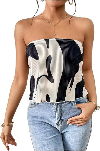 Verdusa Women's Colorblock Tube Top Casual Strapless Blouse Plisse Tops in Saudi Arabia