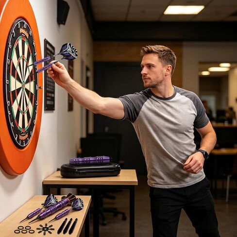 Steel Tip Darts Set Professional, Heavy Metal Darts with Non-Slip Barrel & Aluminum Shafts, Includes Extra Shafts and Gift Box for Dartboard Games in Saudi Arabia
