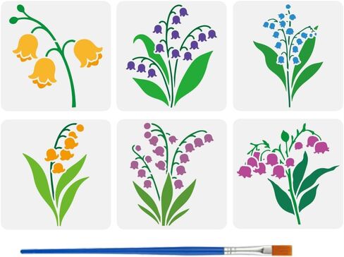 FINGERINSPIRE 6PCS Lily of The Valley Stencils with 1Pc Brush 5.9x5.9inch Reusable Plastic Flower Stencil Plant Theme Flower Patterns Template for Painting on Wall Wood Furniture DIY Home Decoration in Kuwait