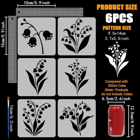 FINGERINSPIRE 6PCS Lily of The Valley Stencils with 1Pc Brush 5.9x5.9inch Reusable Plastic Flower Stencil Plant Theme Flower Patterns Template for Painting on Wall Wood Furniture DIY Home Decoration in Kuwait