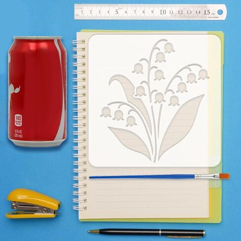 FINGERINSPIRE 6PCS Lily of The Valley Stencils with 1Pc Brush 5.9x5.9inch Reusable Plastic Flower Stencil Plant Theme Flower Patterns Template for Painting on Wall Wood Furniture DIY Home Decoration in Kuwait
