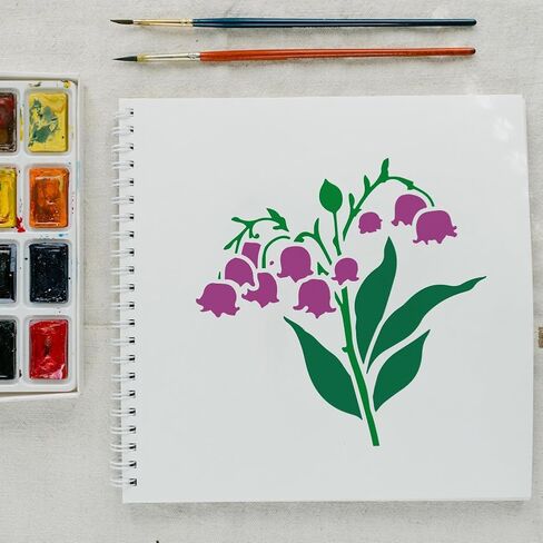 FINGERINSPIRE 6PCS Lily of The Valley Stencils with 1Pc Brush 5.9x5.9inch Reusable Plastic Flower Stencil Plant Theme Flower Patterns Template for Painting on Wall Wood Furniture DIY Home Decoration in Kuwait