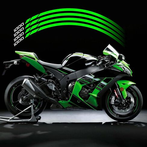 ملصق شريطي عاكس لعجلة الدراجة النارية مقاس 17 بوصة متوافق مع Kawasaki Z1000 - ملصق شريطي من مادة PVC لـ Z1000، مجموعة ملصقات عجلة مقاومة للماء ومتينة (أخضر) in Kuwait
