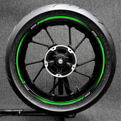 ملصق شريطي عاكس لعجلة الدراجة النارية مقاس 17 بوصة متوافق مع Kawasaki Z1000 - ملصق شريطي من مادة PVC لـ Z1000، مجموعة ملصقات عجلة مقاومة للماء ومتينة (أخضر) in Kuwait