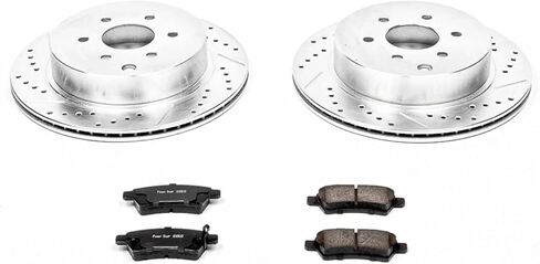 طقم فرامل خلفية PowerStop لسيارة Nissan Pathfinder 2005-12 - دوارات قرصية محفورة ومشقوقة مع استبدال وسادات الفرامل المصنوعة من السيراميك من ألياف الكربون، K147 in Kuwait