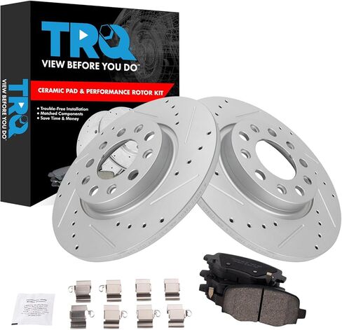 TRQ Rear Brake Pad and Rotor Set Ceramic Coated Drilled Slotted Compatible with 2015-2017 Chrysler 200 2014-2021 Jeep Cherokee in Kuwait
