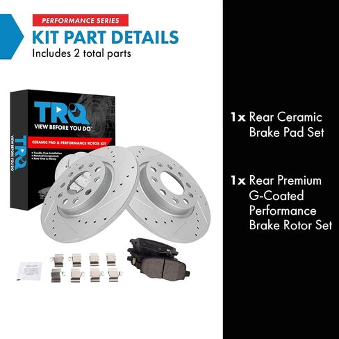 TRQ Rear Brake Pad and Rotor Set Ceramic Coated Drilled Slotted Compatible with 2015-2017 Chrysler 200 2014-2021 Jeep Cherokee in Kuwait