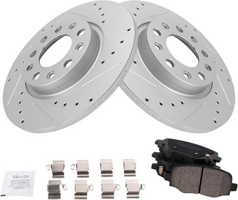 TRQ Rear Brake Pad and Rotor Set Ceramic Coated Drilled Slotted Compatible with 2015-2017 Chrysler 200 2014-2021 Jeep Cherokee in Kuwait