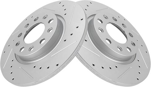 TRQ Rear Brake Pad and Rotor Set Ceramic Coated Drilled Slotted Compatible with 2015-2017 Chrysler 200 2014-2021 Jeep Cherokee in Kuwait
