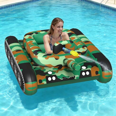 JOSEN Inflatable Tank Pool Float, Swimming Pool Floaties Tank with Water Cannon Gun, Swim Raft Water Battle Fun for Lake, Pool Party, Beach & Backyard for Adults-Green in Saudi Arabia