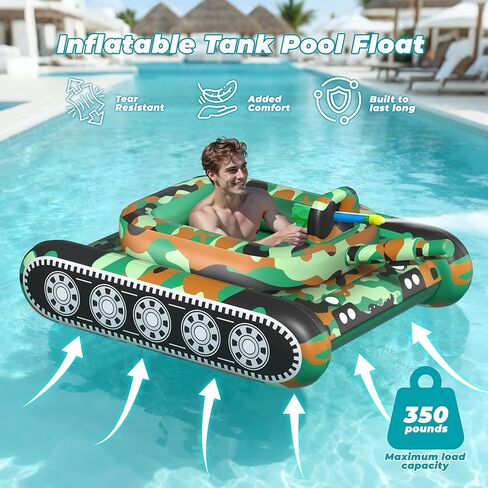 JOSEN Inflatable Tank Pool Float, Swimming Pool Floaties Tank with Water Cannon Gun, Swim Raft Water Battle Fun for Lake, Pool Party, Beach & Backyard for Adults-Green in Saudi Arabia