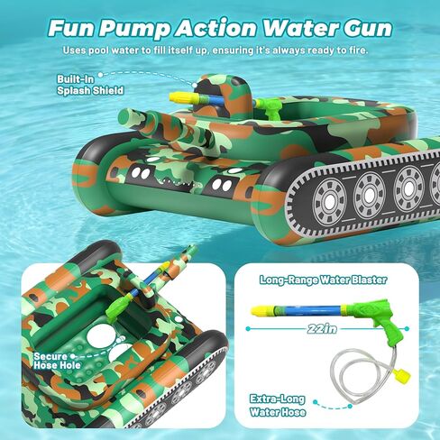 JOSEN Inflatable Tank Pool Float, Swimming Pool Floaties Tank with Water Cannon Gun, Swim Raft Water Battle Fun for Lake, Pool Party, Beach & Backyard for Adults-Green in Saudi Arabia