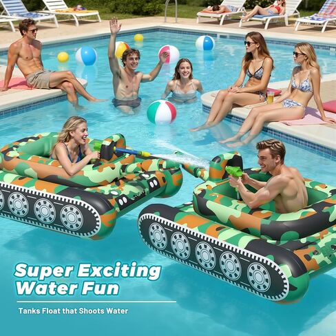 JOSEN Inflatable Tank Pool Float, Swimming Pool Floaties Tank with Water Cannon Gun, Swim Raft Water Battle Fun for Lake, Pool Party, Beach & Backyard for Adults-Green in Saudi Arabia