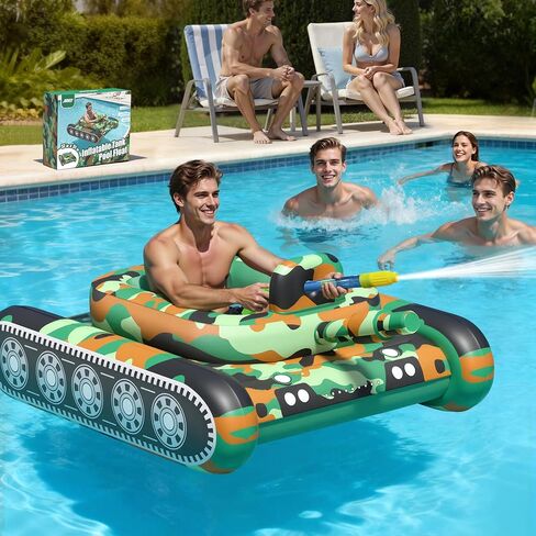 JOSEN Inflatable Tank Pool Float, Swimming Pool Floaties Tank with Water Cannon Gun, Swim Raft Water Battle Fun for Lake, Pool Party, Beach & Backyard for Adults-Green in Saudi Arabia