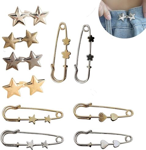 10 PCS Pant Waist Tightener Star Buttons Pins for Loose Jeans Reusable Waist Cincher Clip Jean Waist Tightener for Women Star Brooch for Clothing Dresses Skirts No Sewing Decoration Accessories in Saudi Arabia