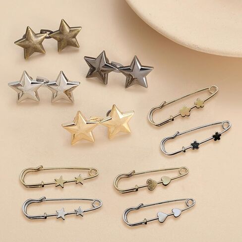 10 PCS Pant Waist Tightener Star Buttons Pins for Loose Jeans Reusable Waist Cincher Clip Jean Waist Tightener for Women Star Brooch for Clothing Dresses Skirts No Sewing Decoration Accessories in Saudi Arabia