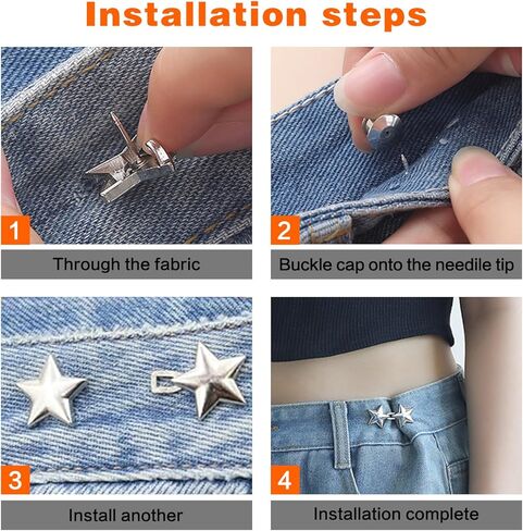 10 PCS Pant Waist Tightener Star Buttons Pins for Loose Jeans Reusable Waist Cincher Clip Jean Waist Tightener for Women Star Brooch for Clothing Dresses Skirts No Sewing Decoration Accessories in Saudi Arabia