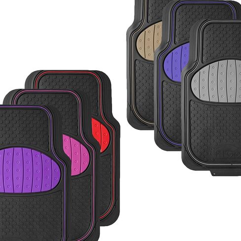 سجادات أرضية أرجوانية من FH Group Automotive - مطاط كامل، عالي التحمل، قابل للتشذيب، مقاوم للتسلق لمعظم سيارات السيدان وسيارات الدفع الرباعي in Kuwait