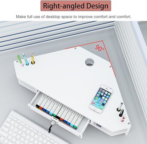 White Monitor Stand Riser with Pen Holder - Triangle Corner Desk Organizer for Laptop, TV, Tablet - 2-Tier Elevated Shelf Storage Solution for Office & Home in Kuwait