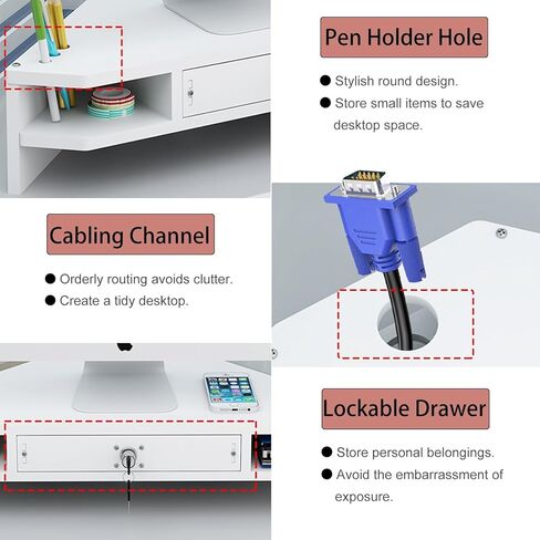 White Monitor Stand Riser with Pen Holder - Triangle Corner Desk Organizer for Laptop, TV, Tablet - 2-Tier Elevated Shelf Storage Solution for Office & Home in Kuwait