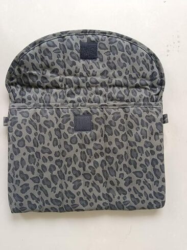 Leopard Print Laptop Sleeve, Quilted Canvas Case with Pocket, Gray, 13-14 Inch in Kuwait