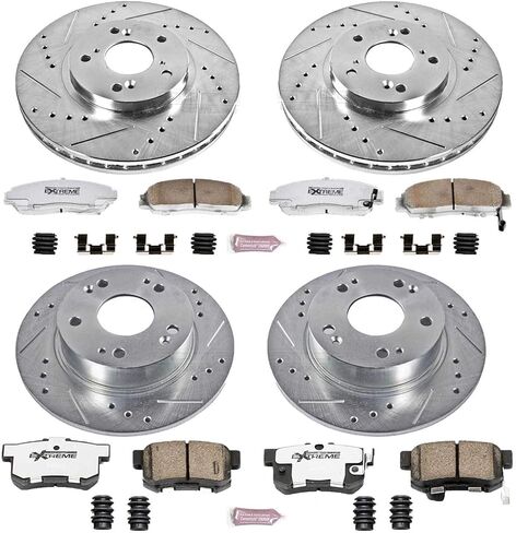 PowerStop Front and Rear Brake Kit for Acura TSX 2004-08 | Honda Accord 2003-07 - Carbon-Fiber Ceramic Z26 Brake Pads + Drilled & Slotted Rotors Upgrade, K2297-26 in Kuwait