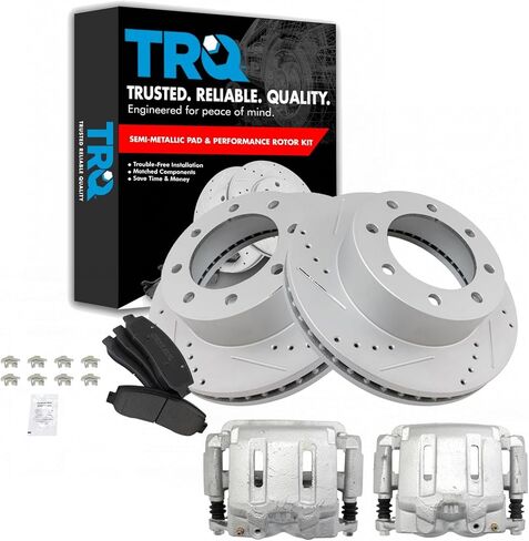 TRQ Front Performance Brake Pad, Caliper, & Rotor Kit Semi-Metallic Premium G-Coated Compatible with 2005-2012 Ford F-250 Super Duty F-350 Super Duty in Kuwait