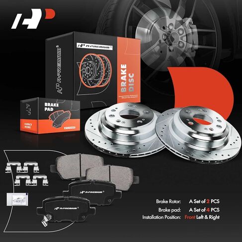 A-Premium 12.19 بوصة (309.5 ملم) دوارات فرامل قرصية محفورة ومشقوقة + مجموعة وسادات سيراميك متوافقة مع نماذج مختارة من Acura - RL 2005 2006 2007 2008 2009 2010 2011 2012، مجموعة 6 قطع in Kuwait