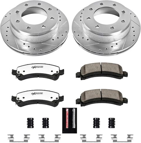 PowerStop Rear Brake Kit For Chevrolet Express 2500 2003-20 |Express 3500 2003-20 |GMC Savana 2500 2003-20 - Truck & Tow Carbon Fiber Ceramic Brake Pads + Drilled & Slotted Rotors Upgrade, K2039-36 in Kuwait