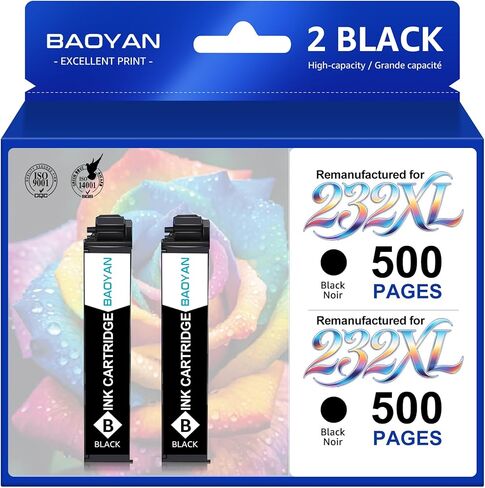 استبدال خرطوشة الحبر المعاد تصنيعها لخرطوشة الحبر الأسود Epson 232 التي تعمل مع طابعات Workforce Pro WF-2950 WF-2930 Expression XP-4200 XP-4205 (2 أسود) in Kuwait