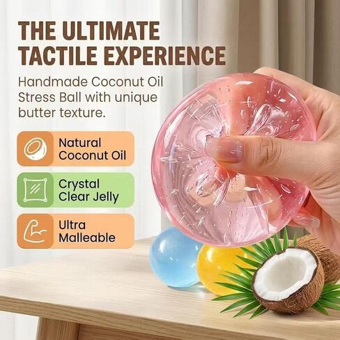 Coconut Oil Stress Ball,Squishy Stress Ball,Coconut Oil Squishy,Coconut Oil Stress Ball,Handmade Malleable Clear Jelly Bubblegum Texture Coconut Oil Squish (3 PCS ) in Kuwait