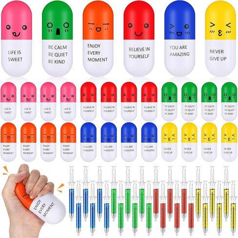 Dispowreath 48 Pcs CNA Week Gifts Bulk 2026 Nurse Appreciation Gift Pill Stress Ball and Retractable Syringe Pen Inspirational Pill Shaped Foam Stress Ball Set Thanks Gift for Nurse Coworker in Kuwait