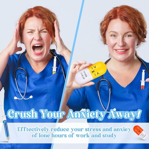 Dispowreath 48 Pcs CNA Week Gifts Bulk 2026 Nurse Appreciation Gift Pill Stress Ball and Retractable Syringe Pen Inspirational Pill Shaped Foam Stress Ball Set Thanks Gift for Nurse Coworker in Kuwait