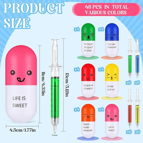 Dispowreath 48 Pcs CNA Week Gifts Bulk 2026 Nurse Appreciation Gift Pill Stress Ball and Retractable Syringe Pen Inspirational Pill Shaped Foam Stress Ball Set Thanks Gift for Nurse Coworker in Kuwait