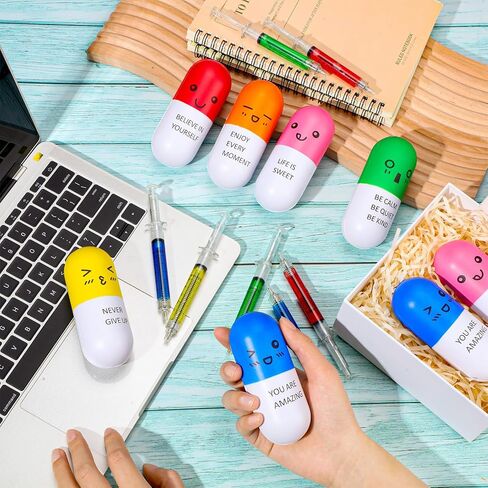 Dispowreath 48 Pcs CNA Week Gifts Bulk 2026 Nurse Appreciation Gift Pill Stress Ball and Retractable Syringe Pen Inspirational Pill Shaped Foam Stress Ball Set Thanks Gift for Nurse Coworker in Kuwait