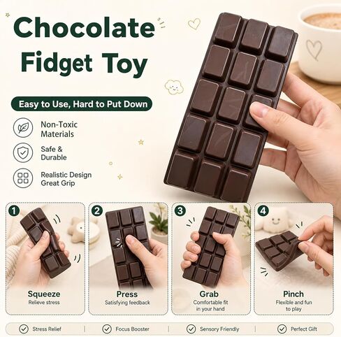 Chocolate Squishy Toy, Squishies Slow Rising Stress Relief Squeeze Fidget Toy, Soft Simulation Food Squishy for Kids Anxiety Relief Birthday Gifts Party Favors in Saudi Arabia