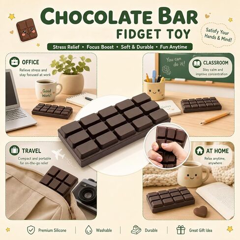 Chocolate Squishy Toy, Squishies Slow Rising Stress Relief Squeeze Fidget Toy, Soft Simulation Food Squishy for Kids Anxiety Relief Birthday Gifts Party Favors in Saudi Arabia