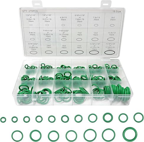 270 PCS Seal Gasket Washer, Resilient Auto Air Conditioning Sealing Washer Assortment Kit, Universal 18 Sizes O-Ring Compressor Seal for Car A/C & Professional Plumbing in Saudi Arabia
