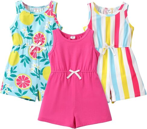 PATPAT Girls Jumpsuit 3 Pieces Floral Rompers Little Girl Elastic Waist Sleeveless One Piece Knit Jumpsuits in Saudi Arabia
